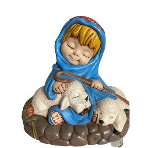 intage Atlantic Mold  Sheperd boy with lambs ceramic handpainted